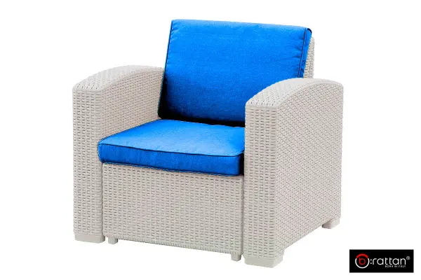 Пластиковая мебель B:Rattan Premium на 4 персоны, цвет серый с синими подушками - диван, 2 кресла и столик
