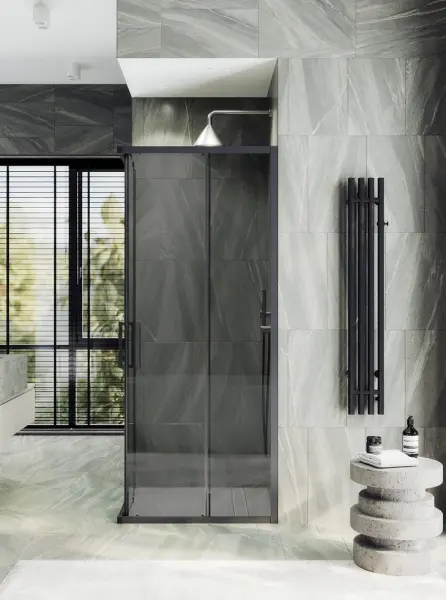 Душевой уголок раздвижной MaybahGlass MGY-1328-6, 900х900мм, черный профиль, стекло серое