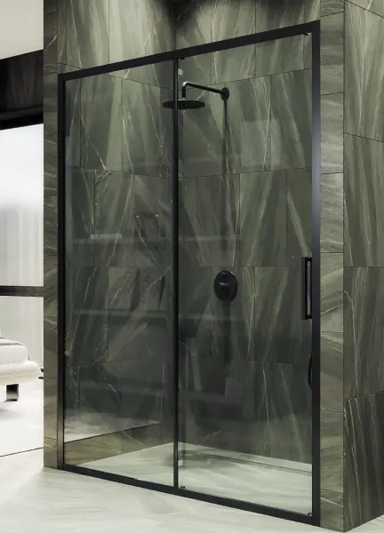 Душевая дверь раздвижная MaybahGlass MGD-1276-6, 1950х1200, черный профиль, стекло прозрачное 