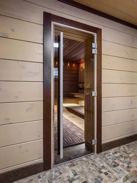 Дверь для сауны DoorWood Престиж, 700мм х 2000мм, с порогом, бронза, коробка ольха