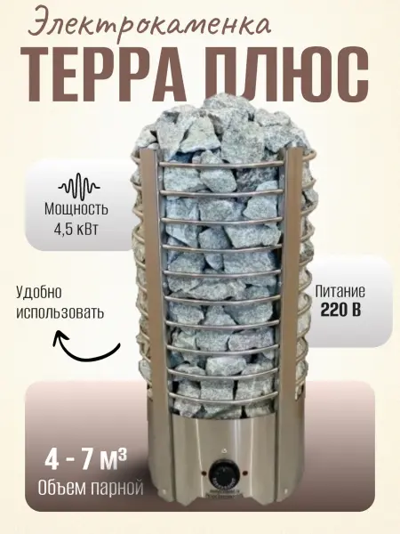 Электрическая печь для сауны Терра Плюс 4,5 кВт, со встроенным пультом в интернет-магазине WellMart24.com
