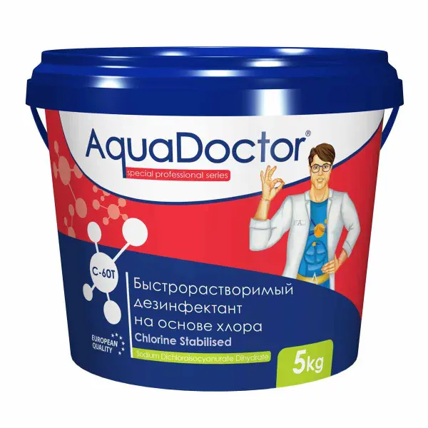 Дезинфектант для бассейна на основе хлора быстрого действия AquaDoctor C-60T, таблетки, 5 кг.
