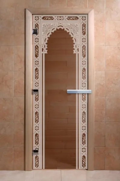 Дверь для сауны DoorWood Восточная Арка, 700 х 1900 мм, без порога, бронза, коробка ольха