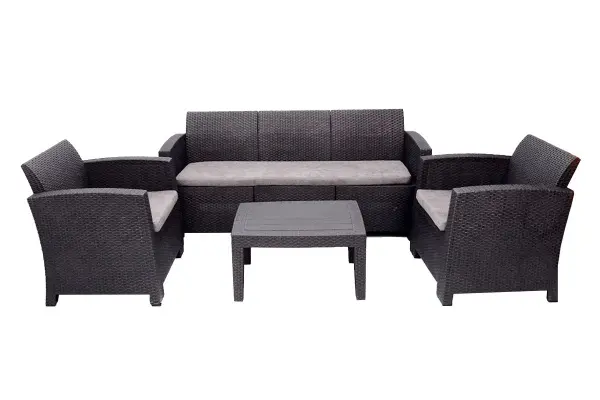 Комплект пластиковой мебели B:Rattan Arizona Max на 5 персон, темно-серый - трехместный диван, столик и 2 кресла