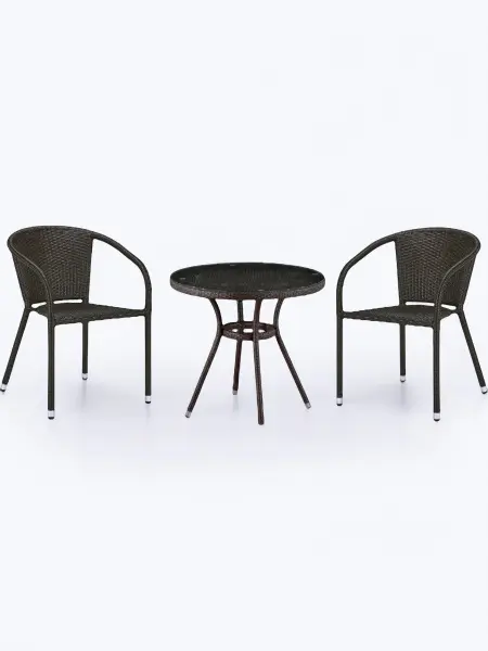 Комплект плетеной мебели из искусственного ротанга Афина T282ANT/Y137C-W53 Brown - круглый столик и 2 кресла коричневого цвета