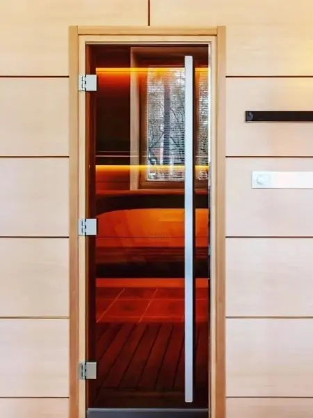 Стеклянная дверь DoorWood Престиж бронза серии PRO для бани, 700 х 1900 мм, с порогом, бронза, коробка ольха