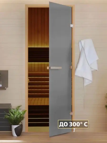 Дверь DoorWood Графит матовый для бани, 700 х 1900 мм, без порога, стекло серое матовое, коробка ольxа