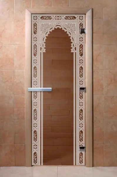 Дверь для сауны DoorWood Восточная Арка, 700 х 1900 мм, без порога, бронза, коробка ольха
