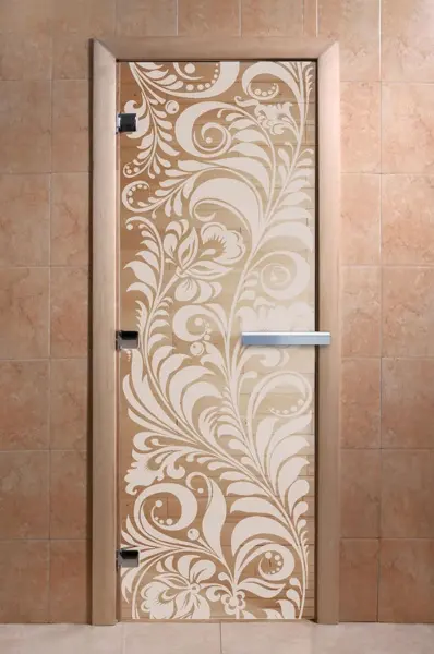 Дверь для сауны DoorWood Хохлома, 700мм х 1900мм, без порога, прозрачная, коробка ольха
