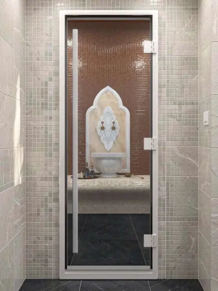 Прозрачная стеклянная дверь DoorWood Prestige для хамама, 700 мм х 1900 мм, с коробкой