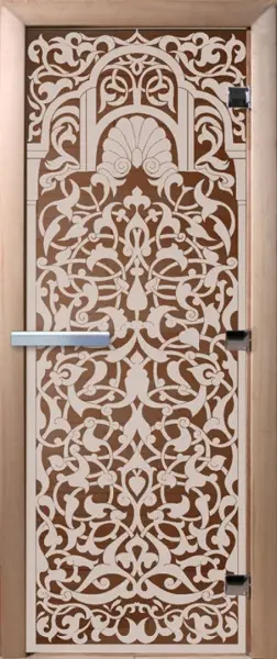 Стеклянная дверь для бани DoorWood рисунок Флоренция, 700 х 1900 мм, без порога, бронзовая, коробка ольховая