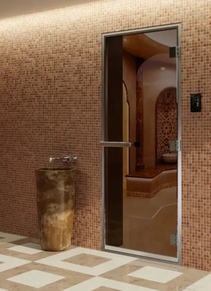 Стеклянная дверь DoorWood бронза, 700 мм х 1800 мм, для хамам и бани