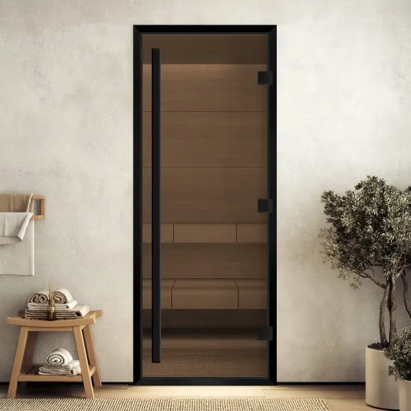 Дверь для турецкой парной DoorWood Prestige 800мм х 2000мм, черный профиль, стекло бронза