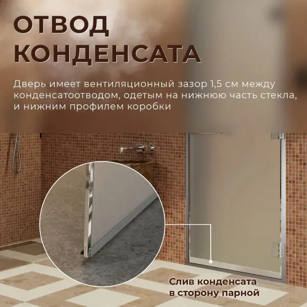 Дверь DoorWood для хамама, 700мм х 1800мм, стекло сатин, с коробкой