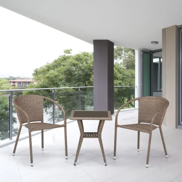 Комплект плетеной мебели из искусственного ротанга Афина T25B/Y137C-W56 Light brown - цвет светло коричневый, стол и 2 кресла.